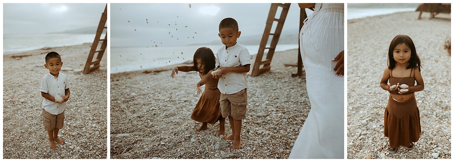 collage of siblings on beach in Los Angeles during family photo session