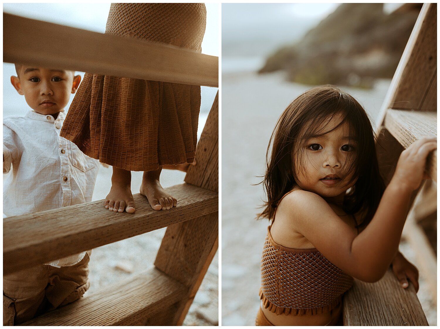 children on lifeguard tower in Hermosa Beach, California during maternity session