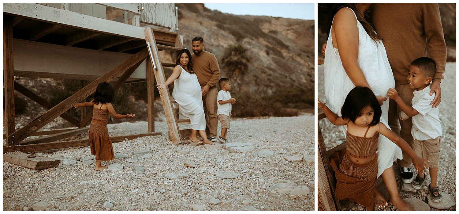 candid shots during family photo session on Los Angeles beach